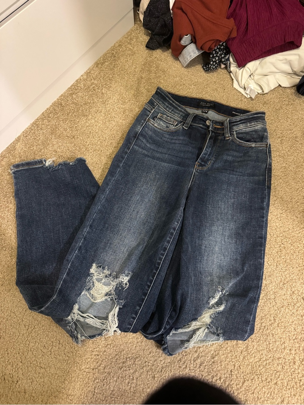 Judy Blue Dark Blue Distressed Boot Cut Jeans